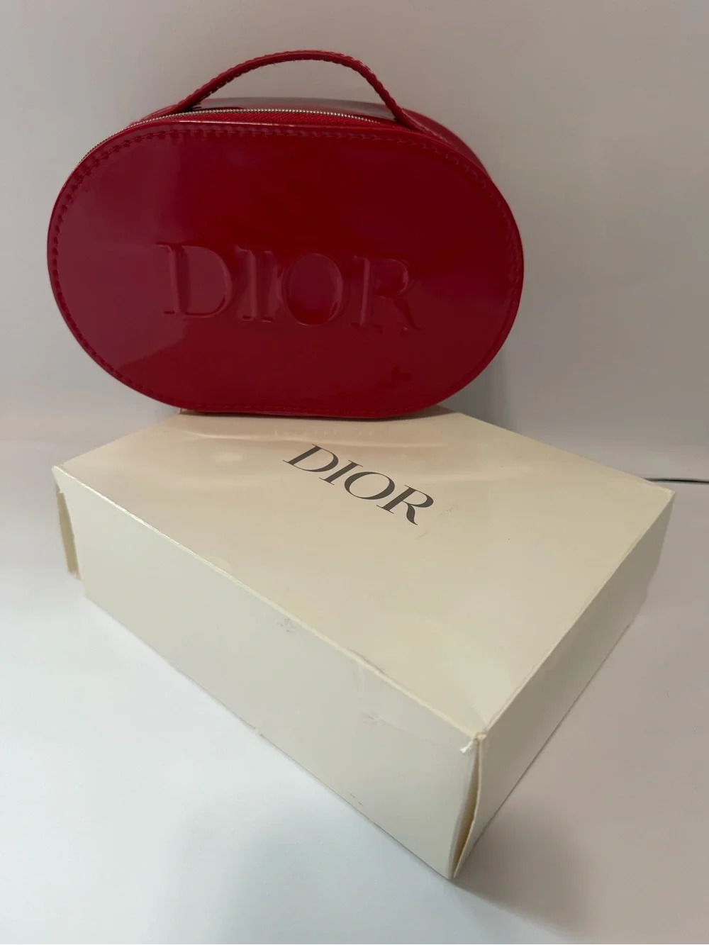 Dior Red Patent Leather Oval Vanity Bag